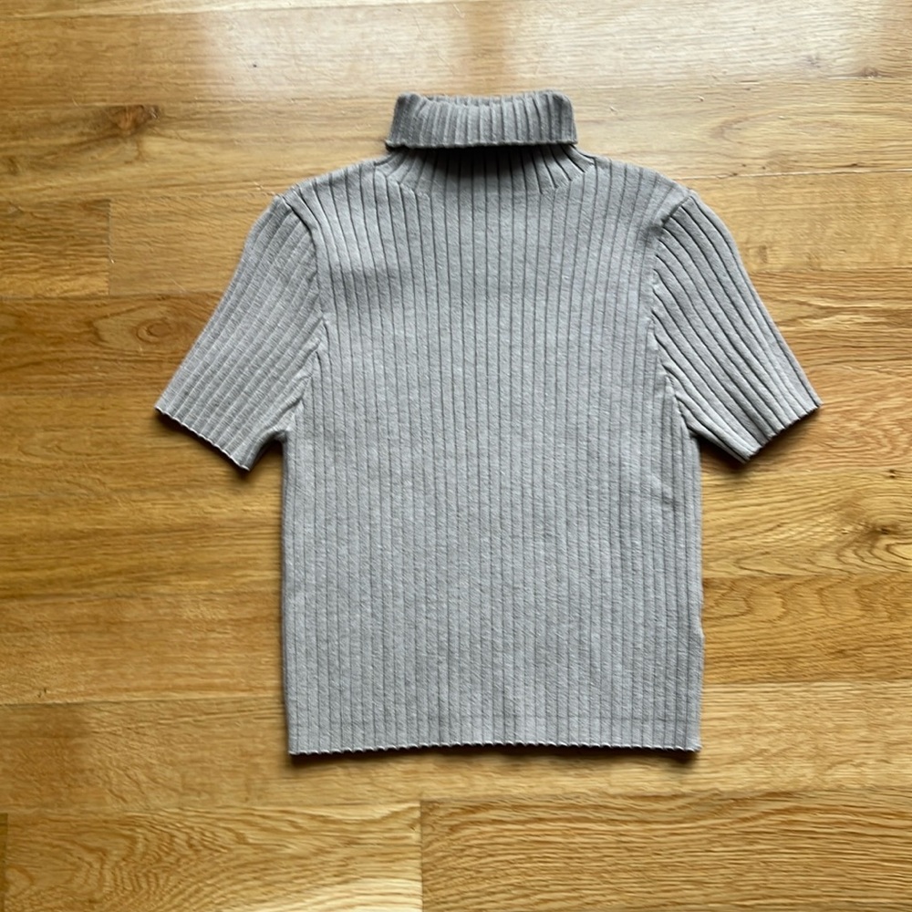 Ribbed light brown short sleeve turtle neck